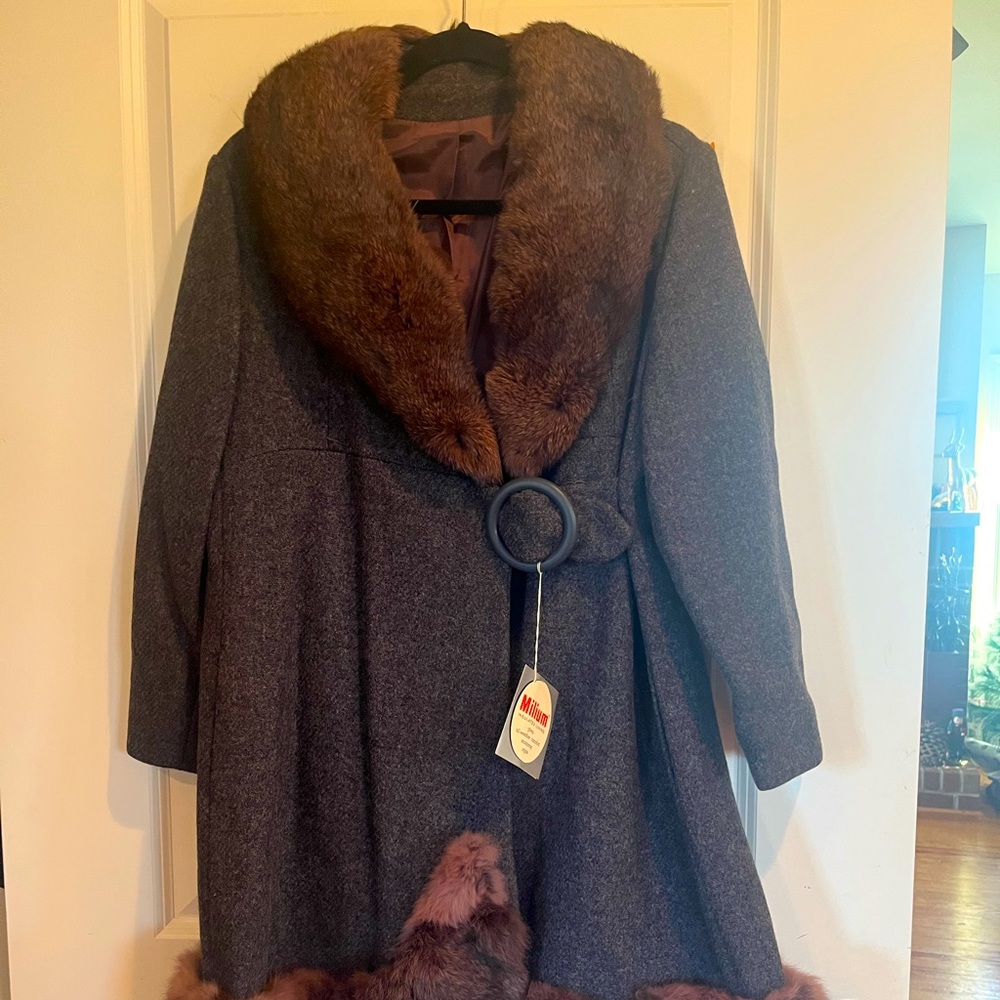 fur coat milium Long Trench Pea Coat.